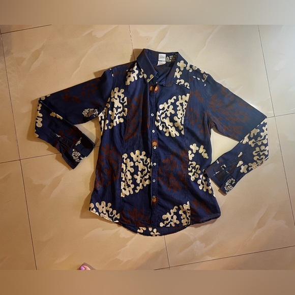 CRAIG TAYLOR BLOUSE Blouse/Shirt  Blue Twiggy Brown and White Pop Art Size M - Picture 13 of 16